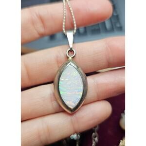 Sterling Silver Fire Opal Pendant Necklace - Marquise Cut